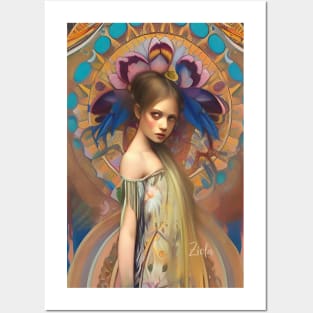 Pretty Art Deco Floral Style Flower Girl - Cool painting of a pretty girl Posters and Art